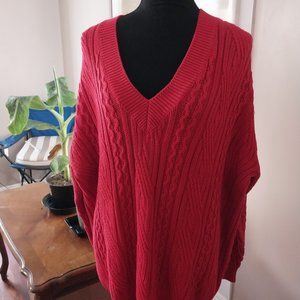 Liz Claiborne Red V-Neck Cotton Sweater | Size OS